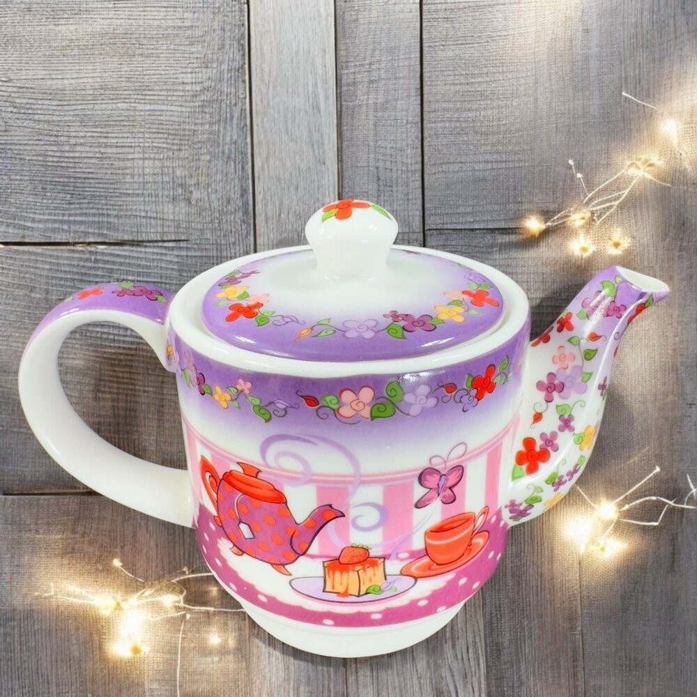 Paul Cardew 2004 Red‎ Hat Society Tea Time Porcelain Tea Pot Carafe Teapot VTG